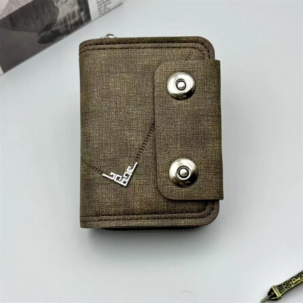 Card Holder Leather Wallet Gift Travel Business Casual Men's Double Buckle Zipper Short Coin Purse Multi-function Money Bags