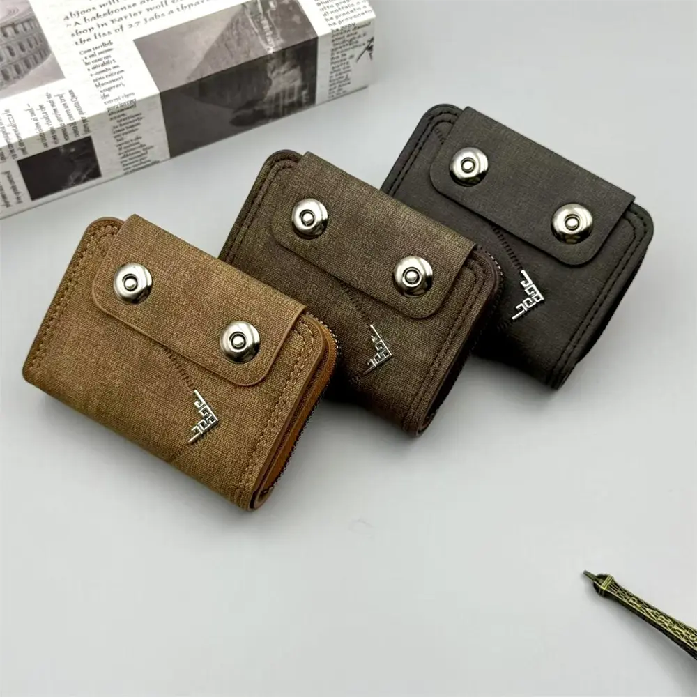 Card Holder Leather Wallet Gift Travel Business Casual Men's Double Buckle Zipper Short Coin Purse Multi-function Money Bags