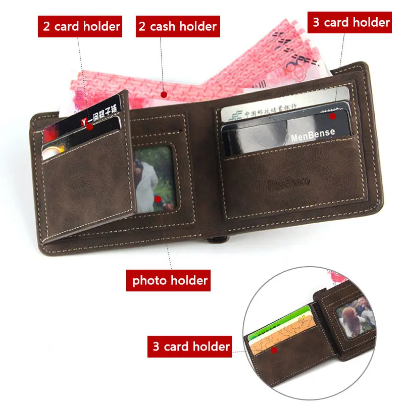 New Men Short Wallets Retro Simple Card Holder Male Purse High Quality PU Leather Photo Holder Fashion Casual Men's Wallet