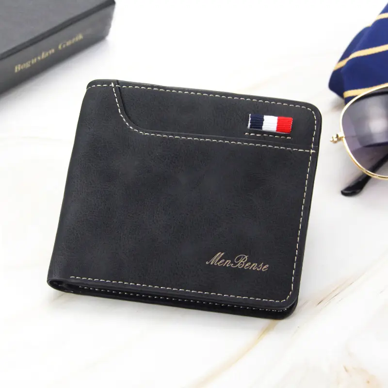 New Men Short Wallets Retro Simple Card Holder Male Purse High Quality PU Leather Photo Holder Fashion Casual Men's Wallet