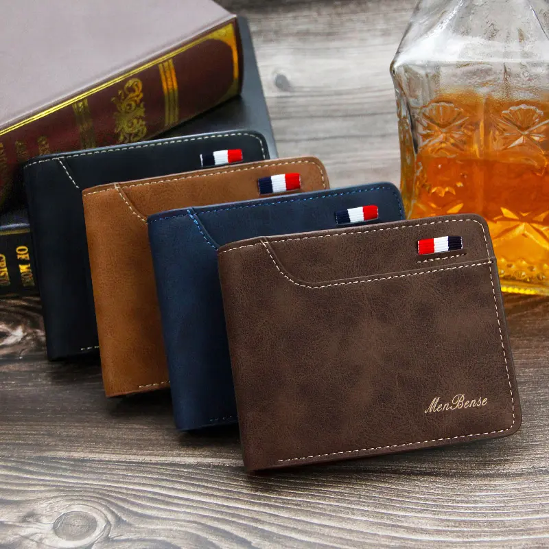 New Men Short Wallets Retro Simple Card Holder Male Purse High Quality PU Leather Photo Holder Fashion Casual Men's Wallet