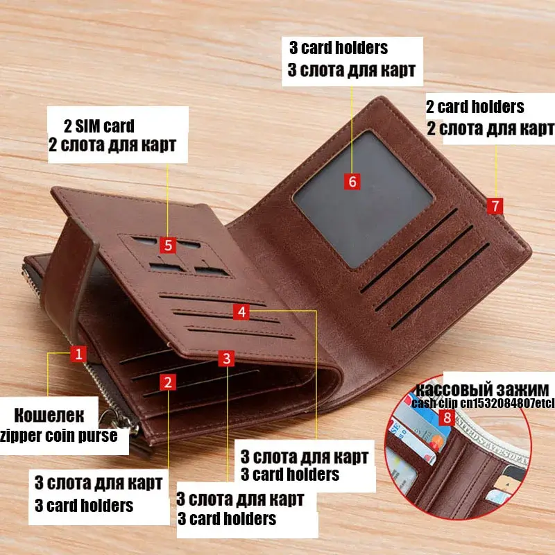 PU Leather Men's Wallet Luxury Short RFID Card Holder for Men Zipper Coin Purse Portable Male Billfold