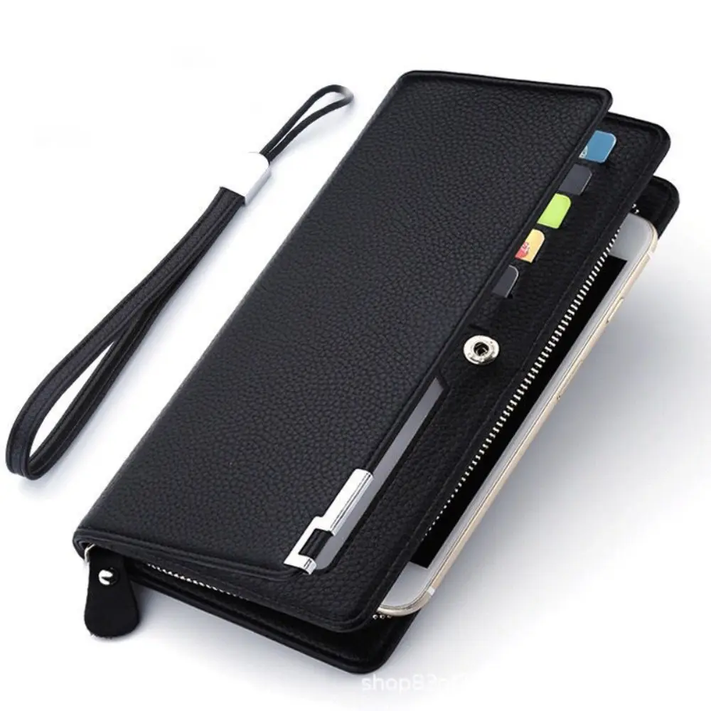 Men's Long Wallet Multi-card Slot Card Holder Business Wallet with Zipper Multi Functional PU Leather Coin Purse Man Gift