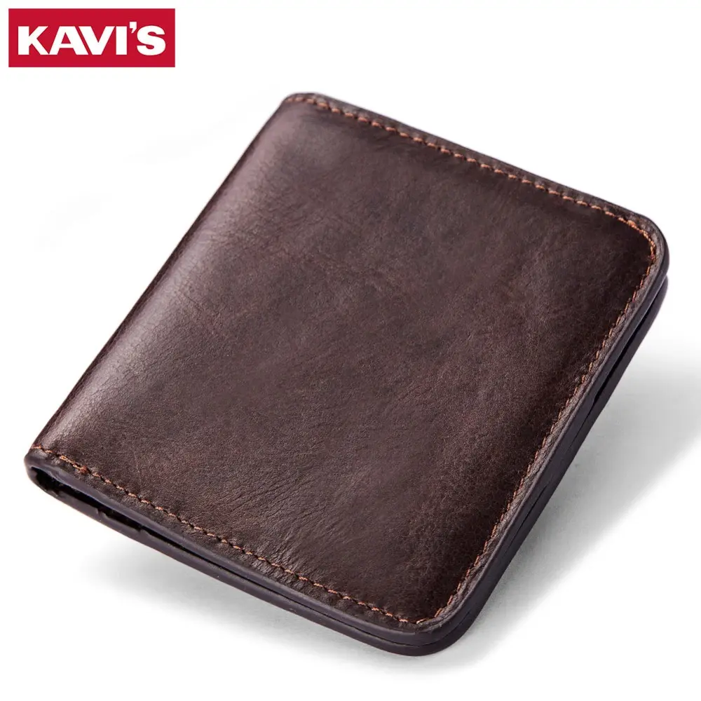 KAVIS Small Card Holder Genuine Leather Wallet Men Male Coin Purse Mini Portomonee Clamp for Money Bag Slim for Zipper Pocket