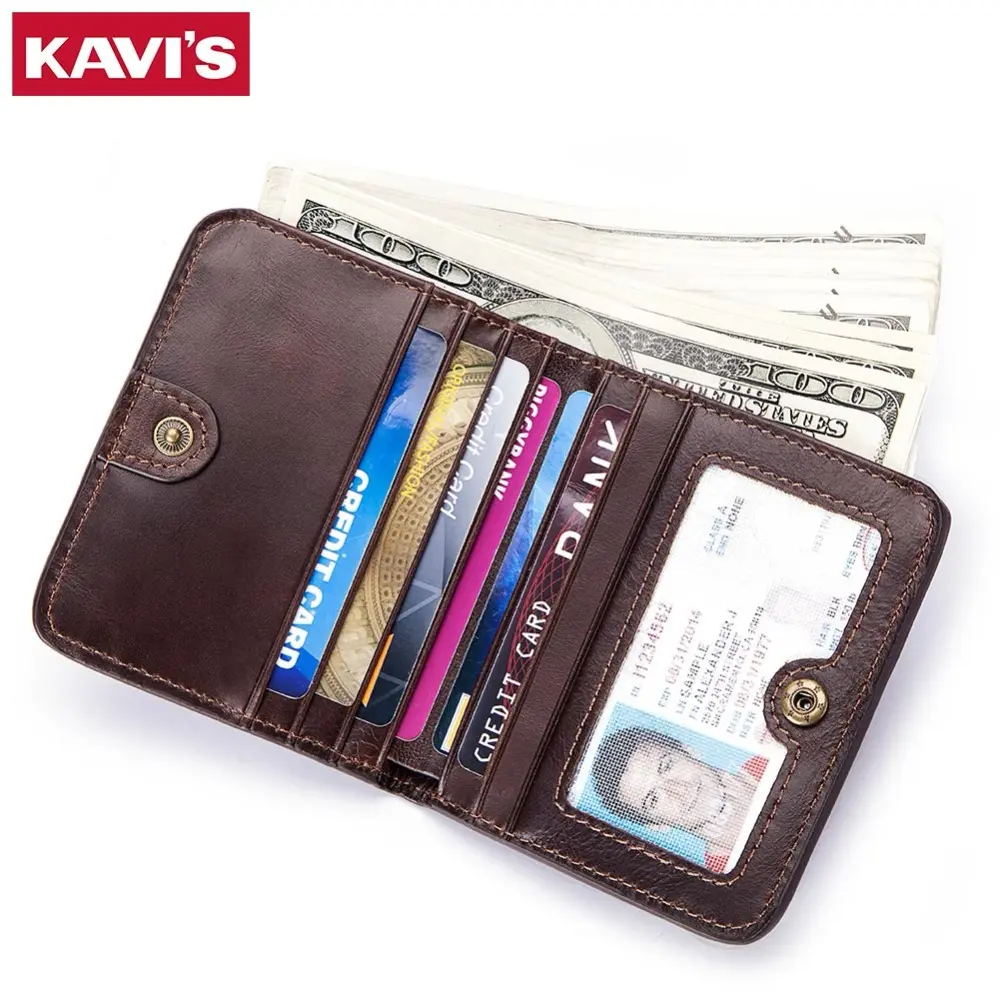 KAVIS Small Card Holder Genuine Leather Wallet Men Male Coin Purse Mini Portomonee Clamp for Money Bag Slim for Zipper Pocket