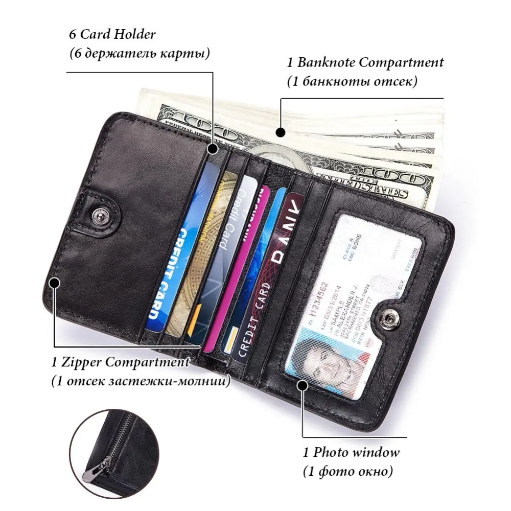 KAVIS Small Card Holder Genuine Leather Wallet Men Male Coin Purse Mini Portomonee Clamp for Money Bag Slim for Zipper Pocket