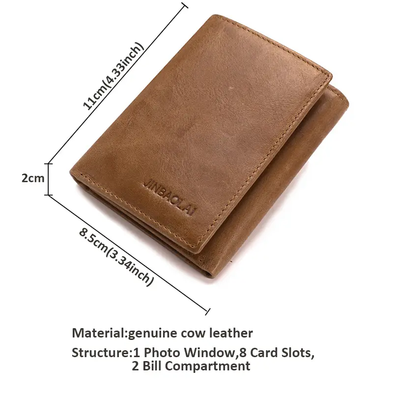 JINBAOLAI Genuine Cow Leather Men Wallets Card Holder Note Compartment Short Wallets Vintage Brand High Quality Purses For Male