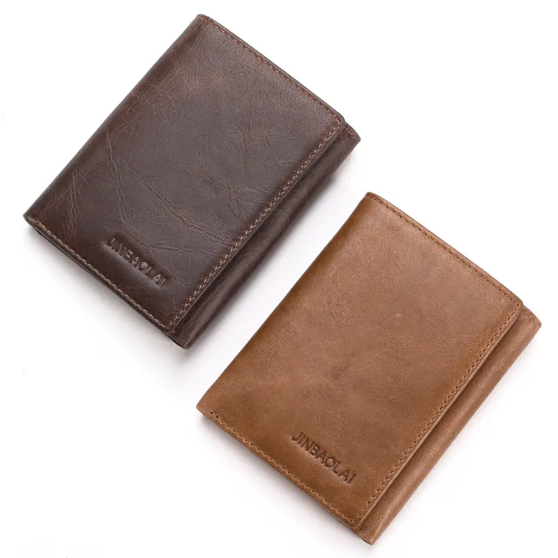 JINBAOLAI Genuine Cow Leather Men Wallets Card Holder Note Compartment Short Wallets Vintage Brand High Quality Purses For Male