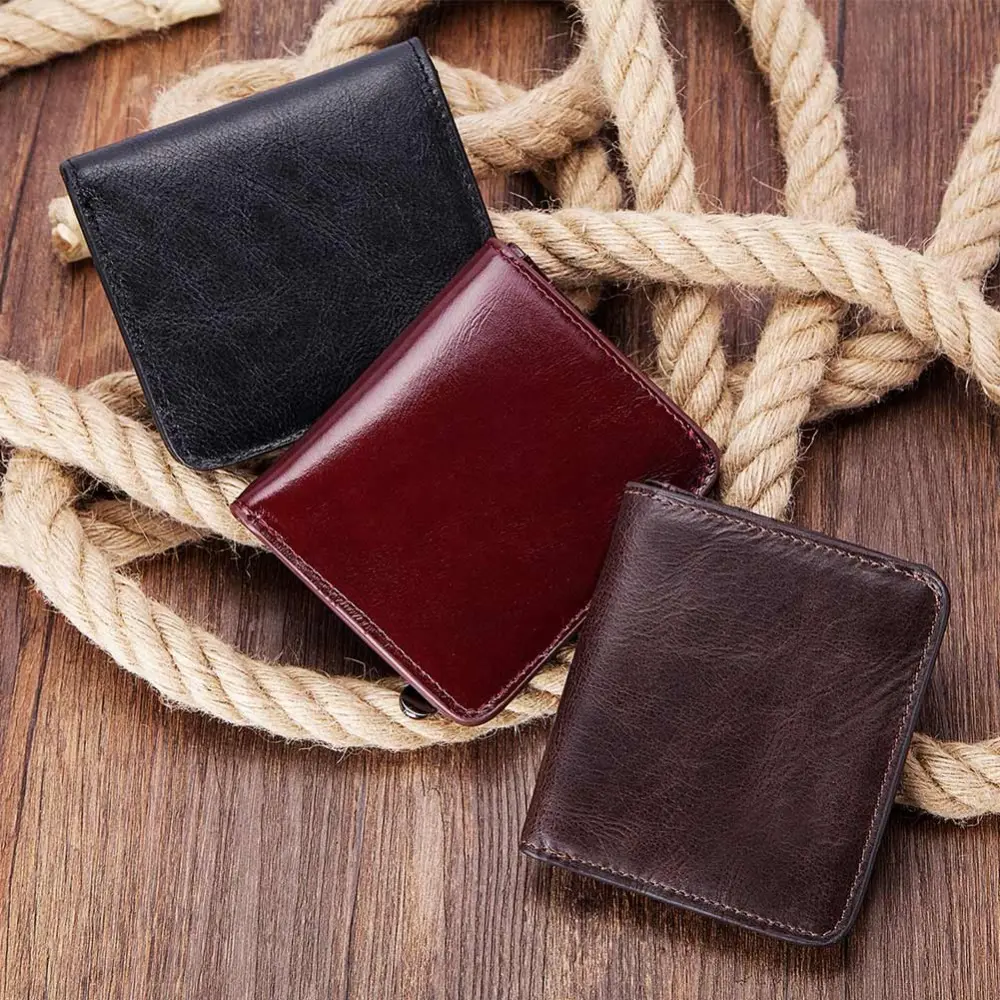 KAVIS Small Card Holder Genuine Leather Wallet Men Male Coin Purse Mini Portomonee Clamp for Money Bag Slim for Zipper Pocket
