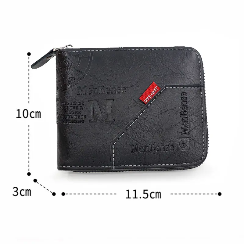 New Men Zipper Wallets Name Engraving Big Capacity Card Holder Male Purses High Quality Zipper Coin Pocket Men's Photo Holder