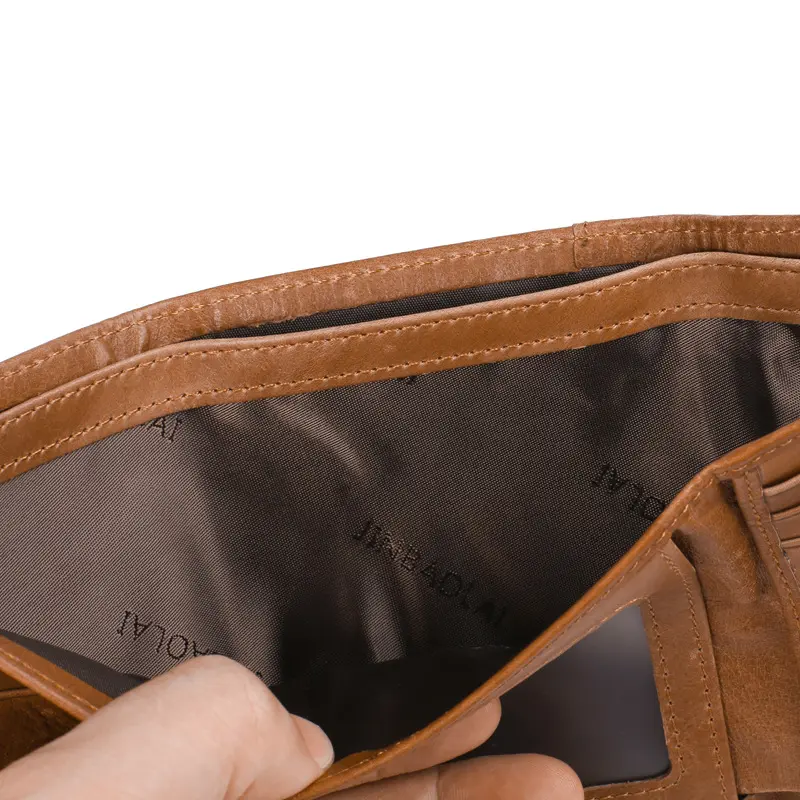 JINBAOLAI Genuine Cow Leather Men Wallets Card Holder Note Compartment Short Wallets Vintage Brand High Quality Purses For Male