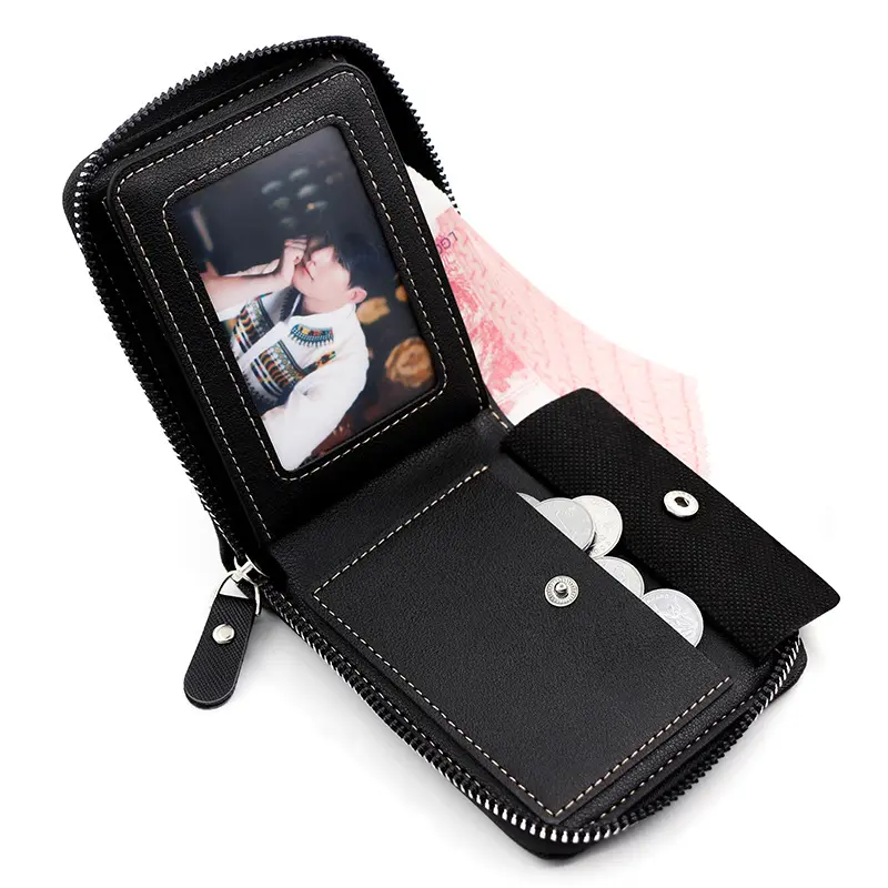 New Men Zipper Wallets Name Engraving Big Capacity Card Holder Male Purses High Quality Zipper Coin Pocket Men's Photo Holder