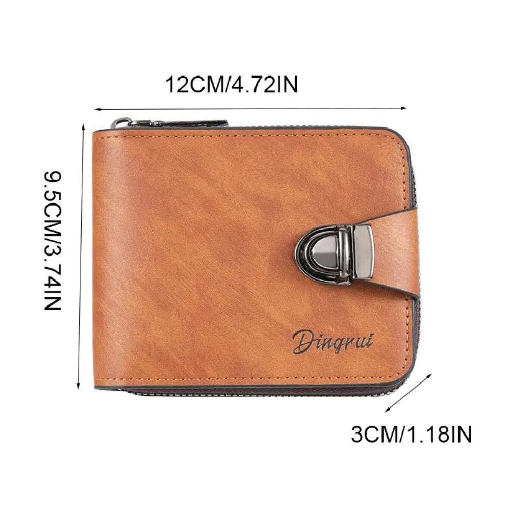 Portable Zipper Men's Wallet Buckle Solid Color Business Wallet Short Card Holder Leather Coin Purse Male