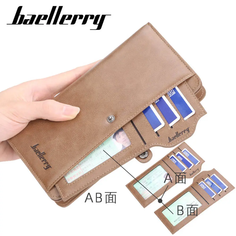 2024 Baellerry Men Long Fashion Wallets Desigh Zipper Card Holder Leather Purse Solid Coin Pocket High Quality Male Purse