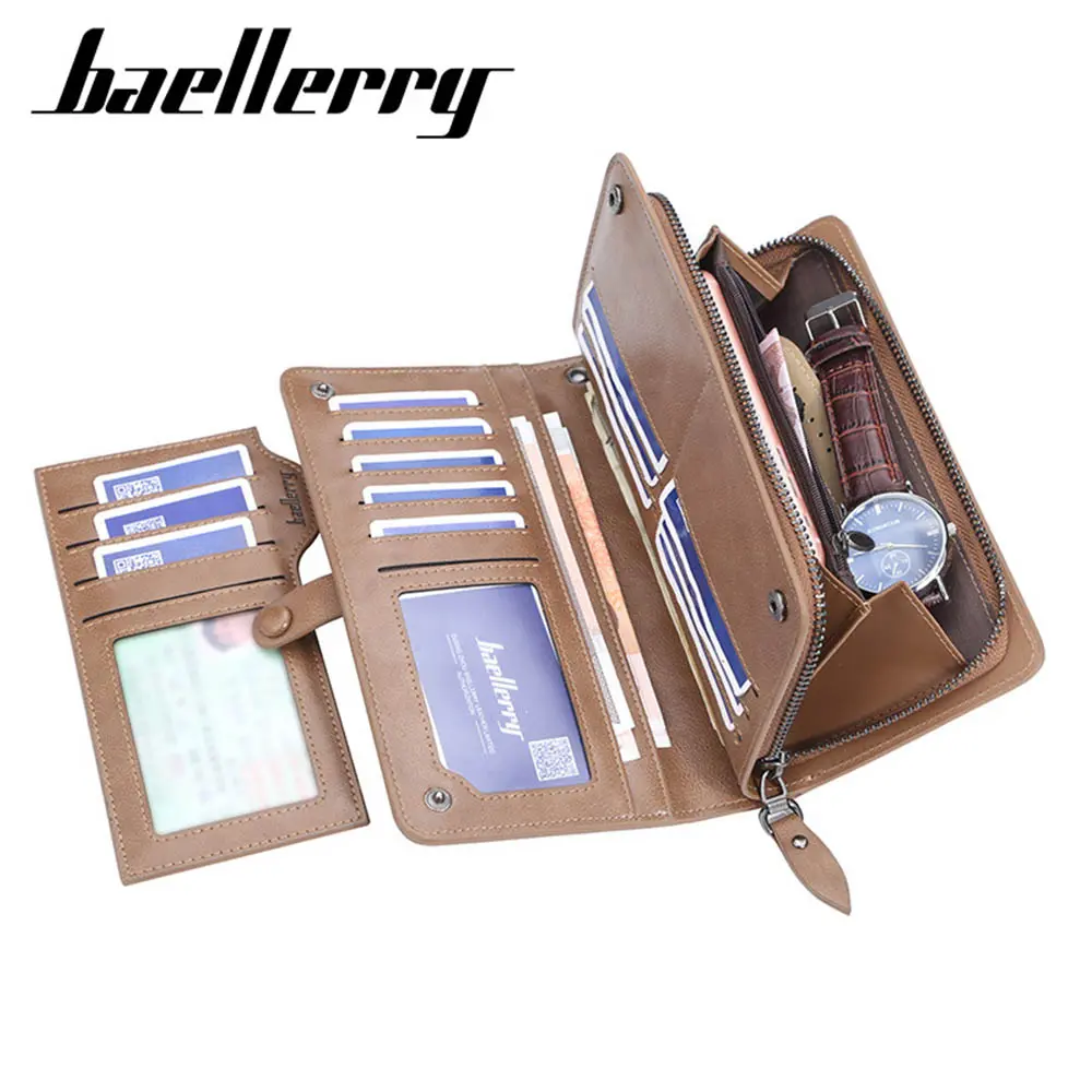 2024 Baellerry Men Long Fashion Wallets Desigh Zipper Card Holder Leather Purse Solid Coin Pocket High Quality Male Purse