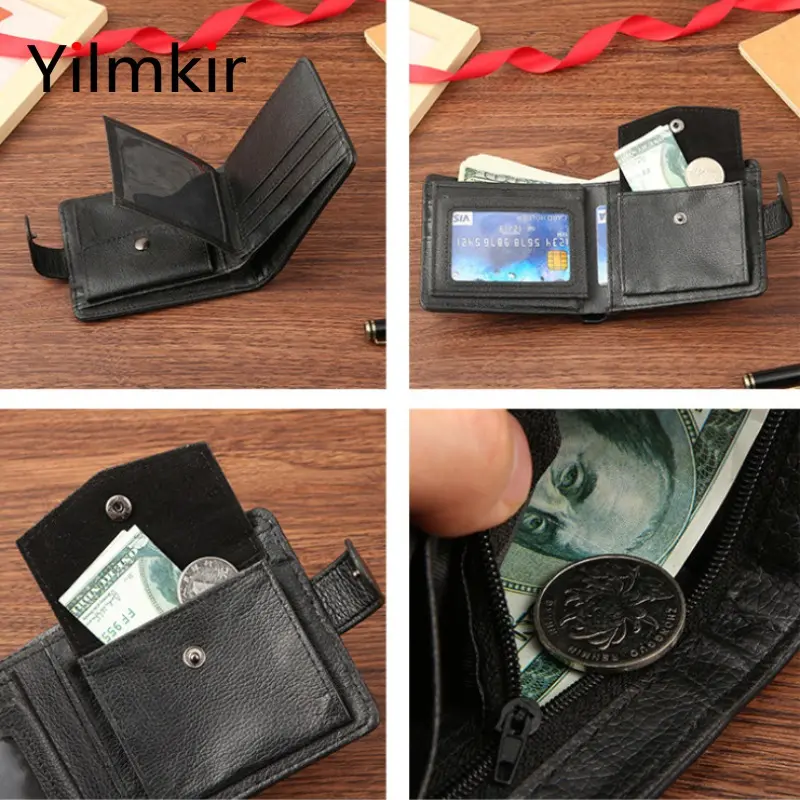 PU Leather Men's Short Wallet Multi Functional Zipper Buckle Men's Purse Business Short Multi Card Slot Moneybag