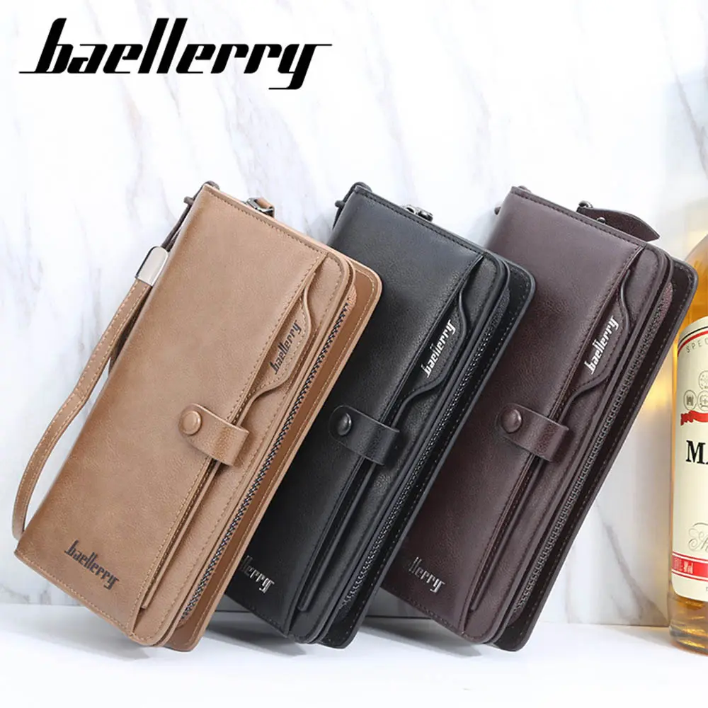 2024 Baellerry Men Long Fashion Wallets Desigh Zipper Card Holder Leather Purse Solid Coin Pocket High Quality Male Purse