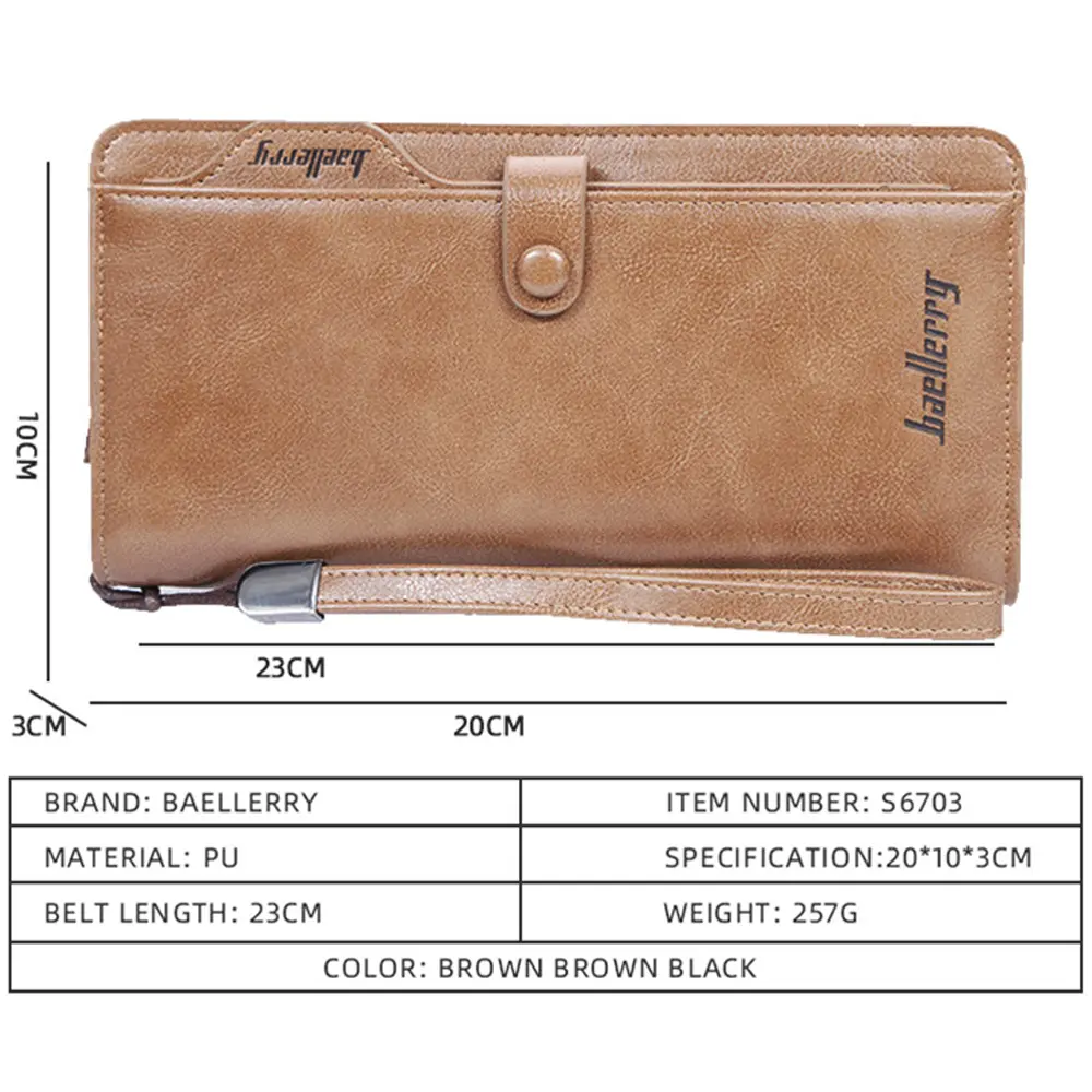 2024 Baellerry Men Long Fashion Wallets Desigh Zipper Card Holder Leather Purse Solid Coin Pocket High Quality Male Purse