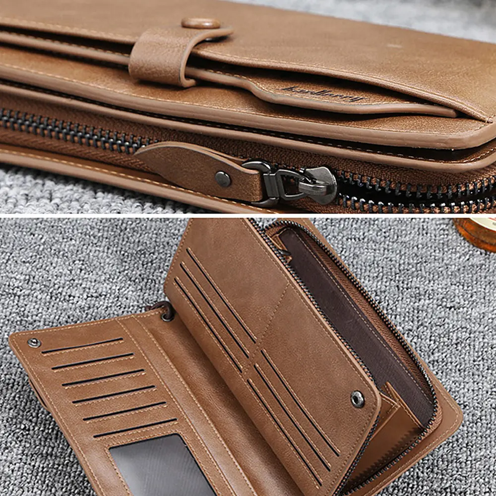 2024 Baellerry Men Long Fashion Wallets Desigh Zipper Card Holder Leather Purse Solid Coin Pocket High Quality Male Purse