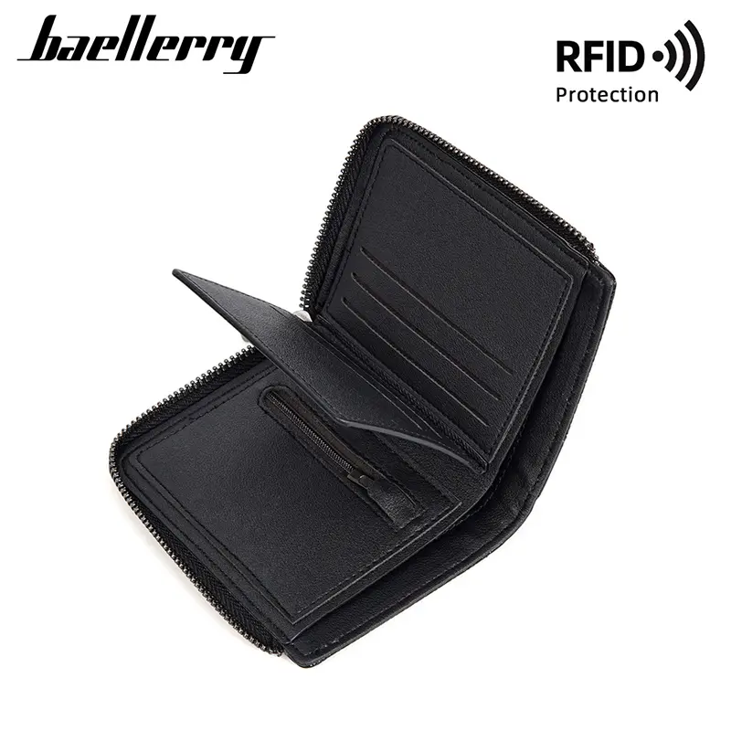 Baellerry New RFID Short Men Wallets Large Capacity Zipper Coin Pocket Male Purse Simple Credit Card Holder Business Men Wallet