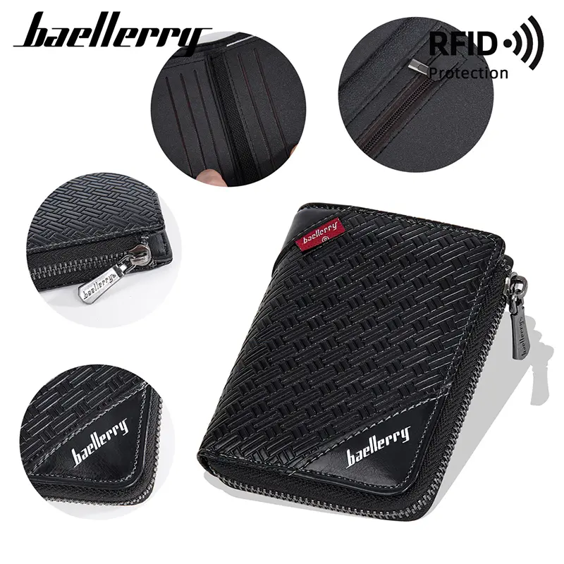 Baellerry New RFID Short Men Wallets Large Capacity Zipper Coin Pocket Male Purse Simple Credit Card Holder Business Men Wallet