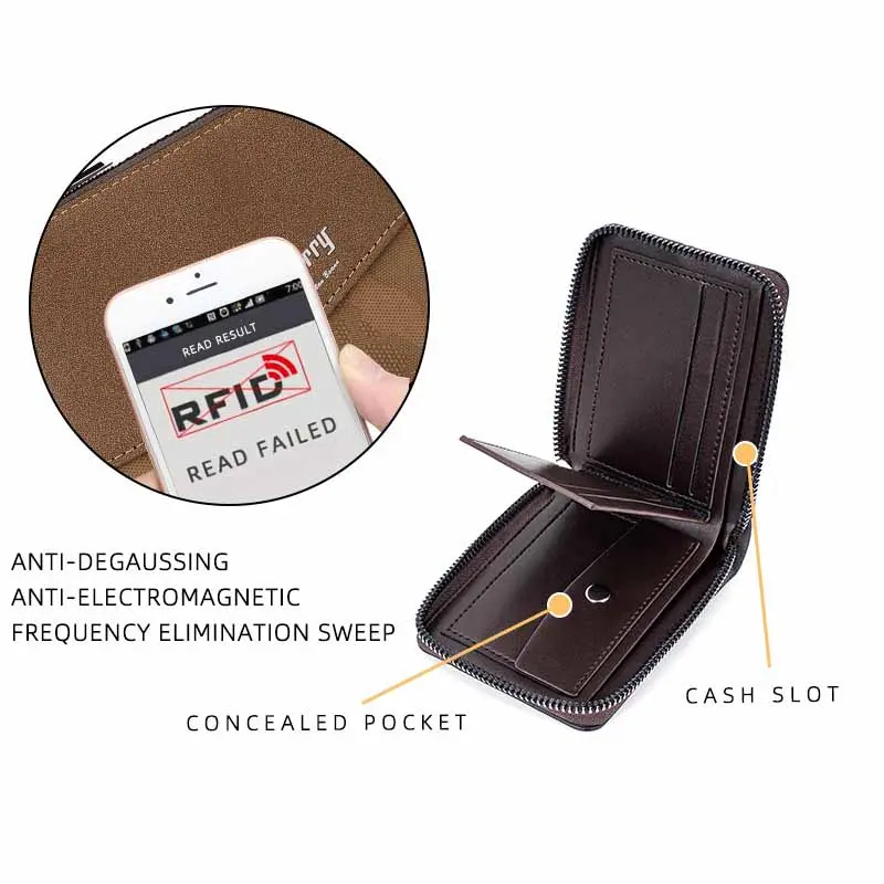 2025 New Men RFID Wallets Leather Short Card Holder Leather Men Purse High Quality Luxury Brand Male Coin Zipper Wallet Billfold