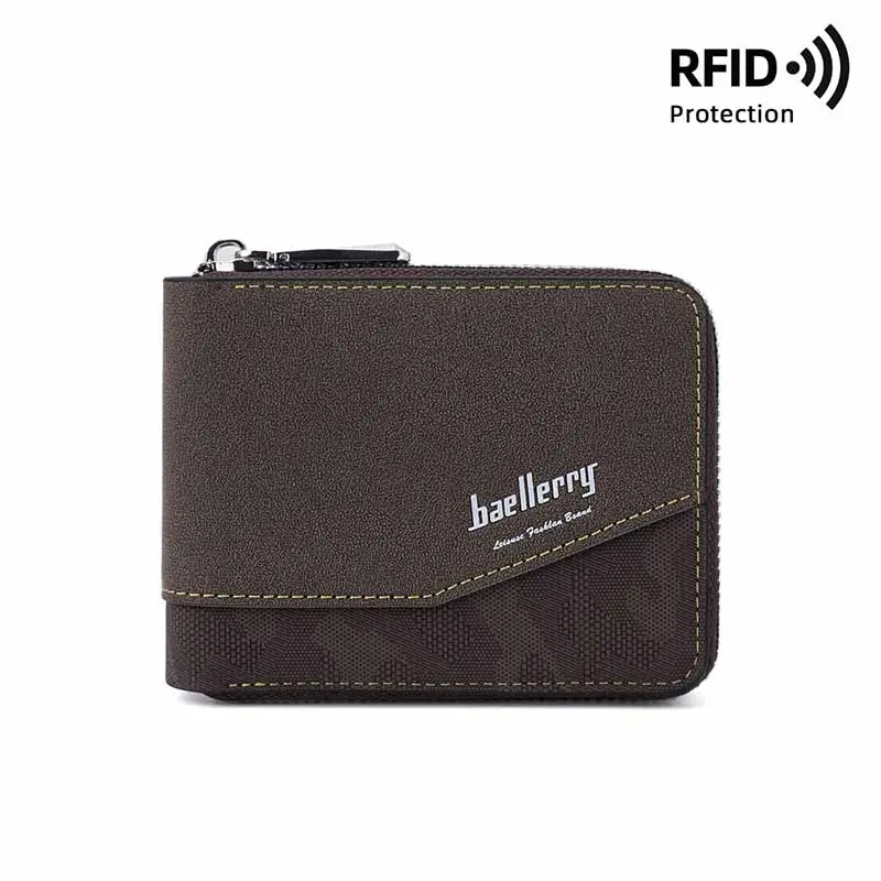 2025 New Men RFID Wallets Leather Short Card Holder Leather Men Purse High Quality Luxury Brand Male Coin Zipper Wallet Billfold