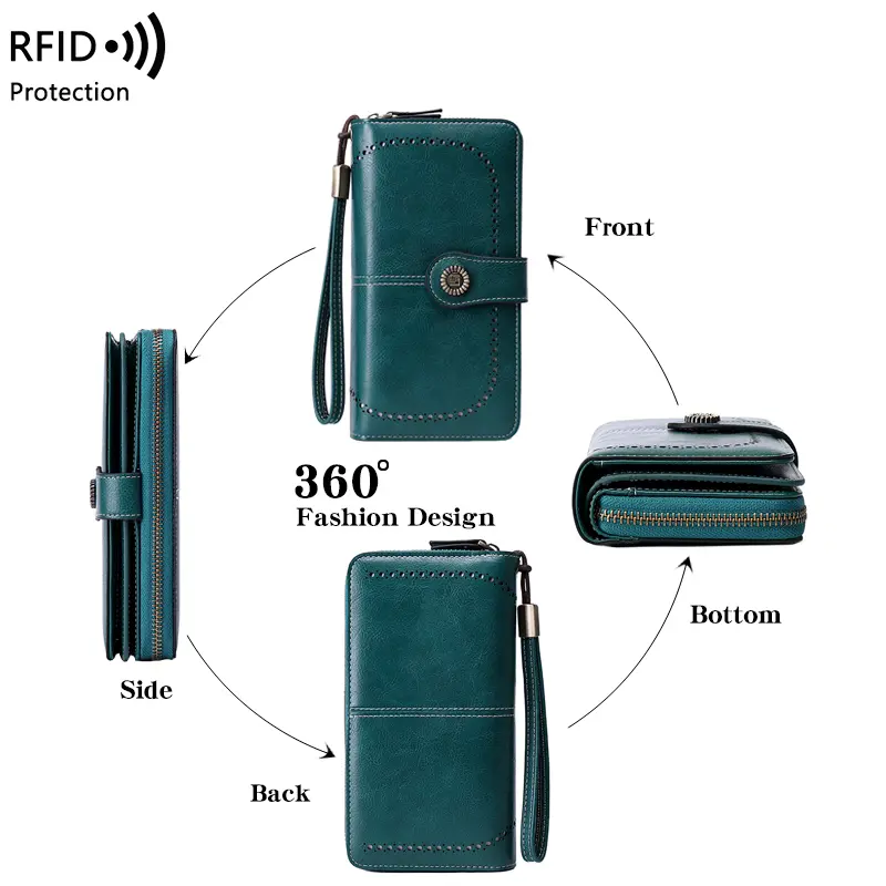 MIYIN Fashion Texture Women's Wallet High Quality RFID Anti theft Leather Wallet Women's Long Multi Card Wrist Bag