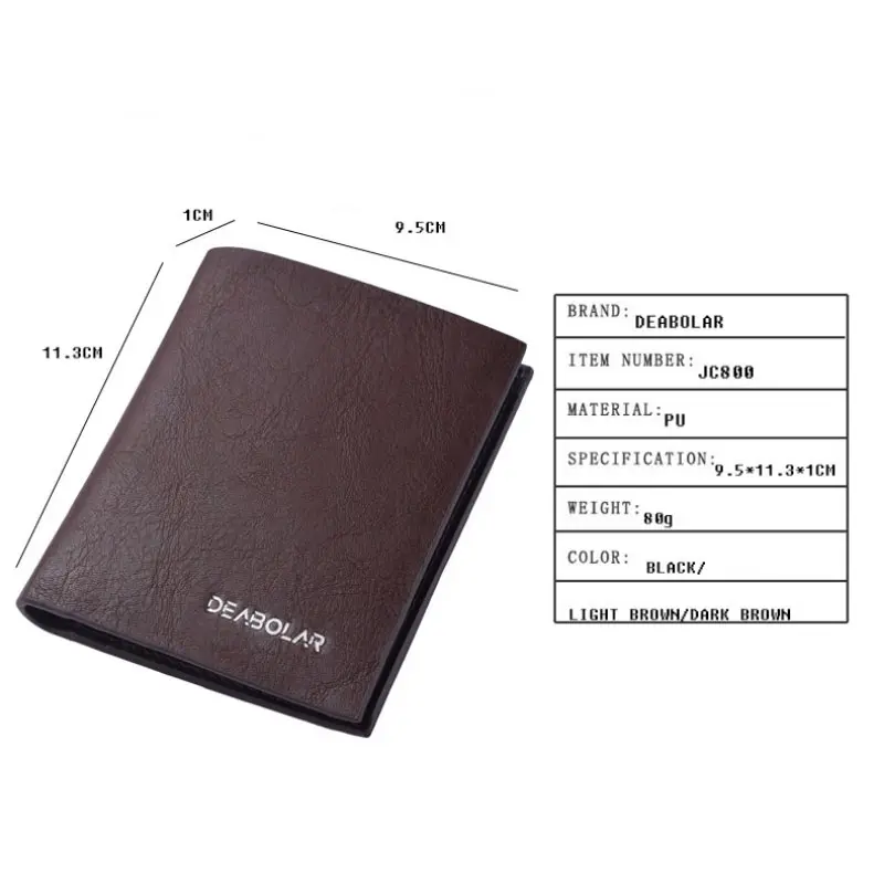 Men's Vertical Premium Leather Short Wallet Black Business Multi Function ID Credit Card Holder Two -fold Money Clip