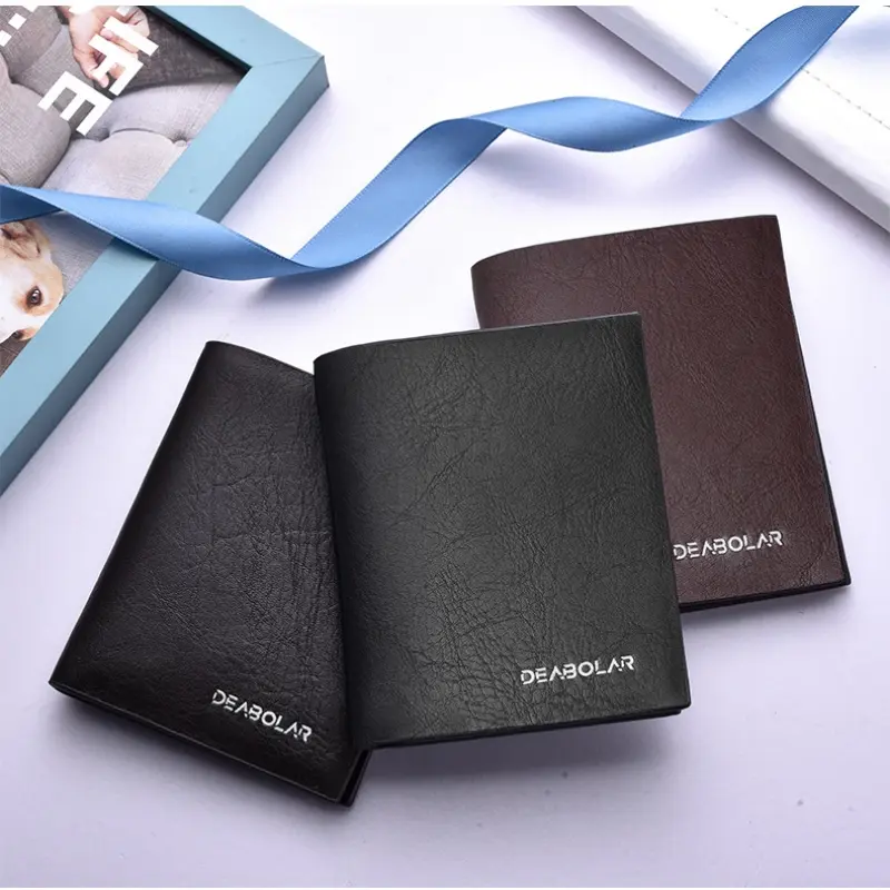 Men's Vertical Premium Leather Short Wallet Black Business Multi Function ID Credit Card Holder Two -fold Money Clip