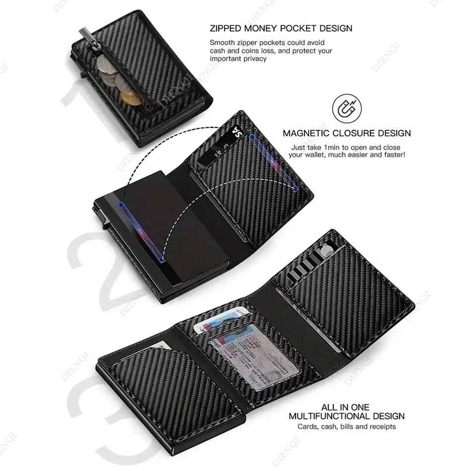 Rfid Mens Wallet Pop Up Metal Card Holder Bank Business Credit Cardholder Case Slim Minimalist Coin Purse Smart Wallets for Men