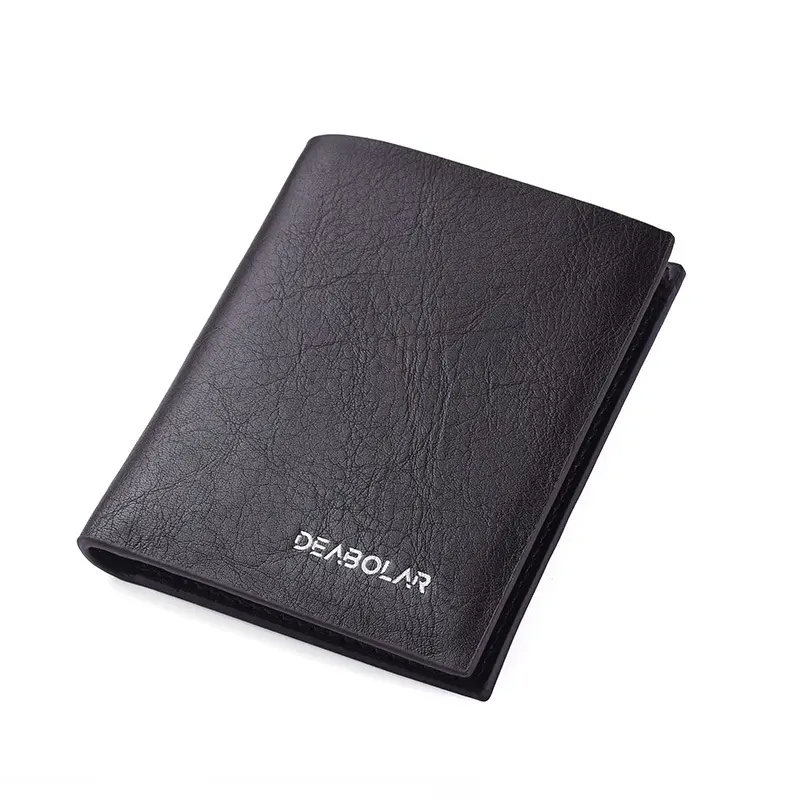 Men's Vertical Premium Leather Short Wallet Black Business Multi Function ID Credit Card Holder Two -fold Money Clip