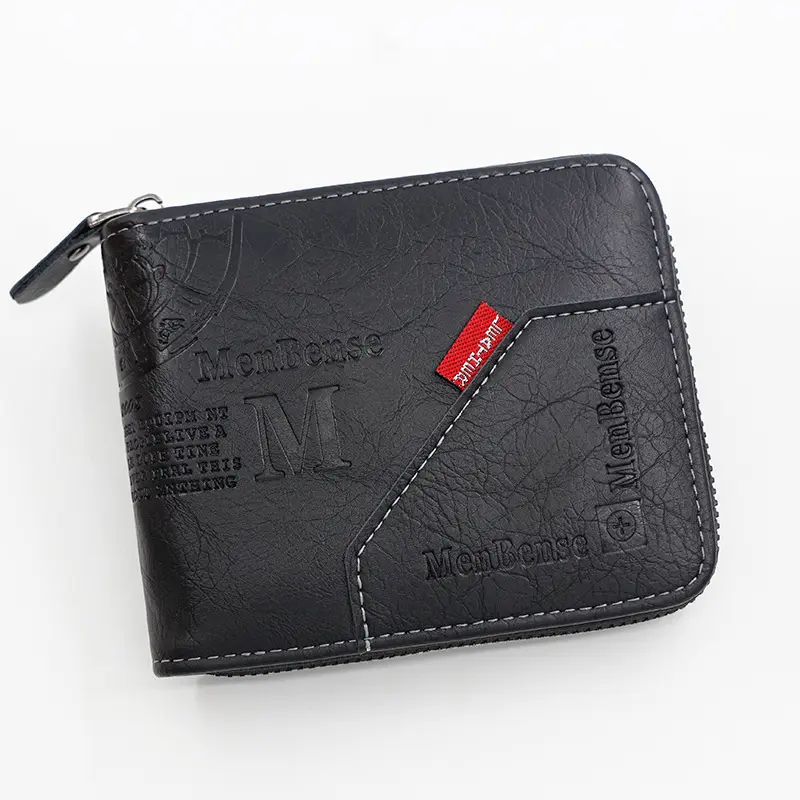 Men's Wallet Made of PU Wax Oil Skin Purse for Men Coin Purse Short Male Card Holder Wallets Zipper Around Money Coin Purse