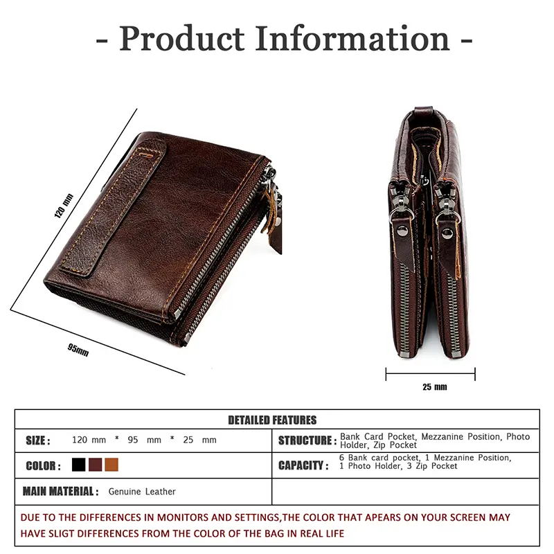 Genuine Leather Short Men RFID Wallets Name Engraving Leather Card Holder Brand Men Purse Retro Coin Pocket Zipper Male Wallet