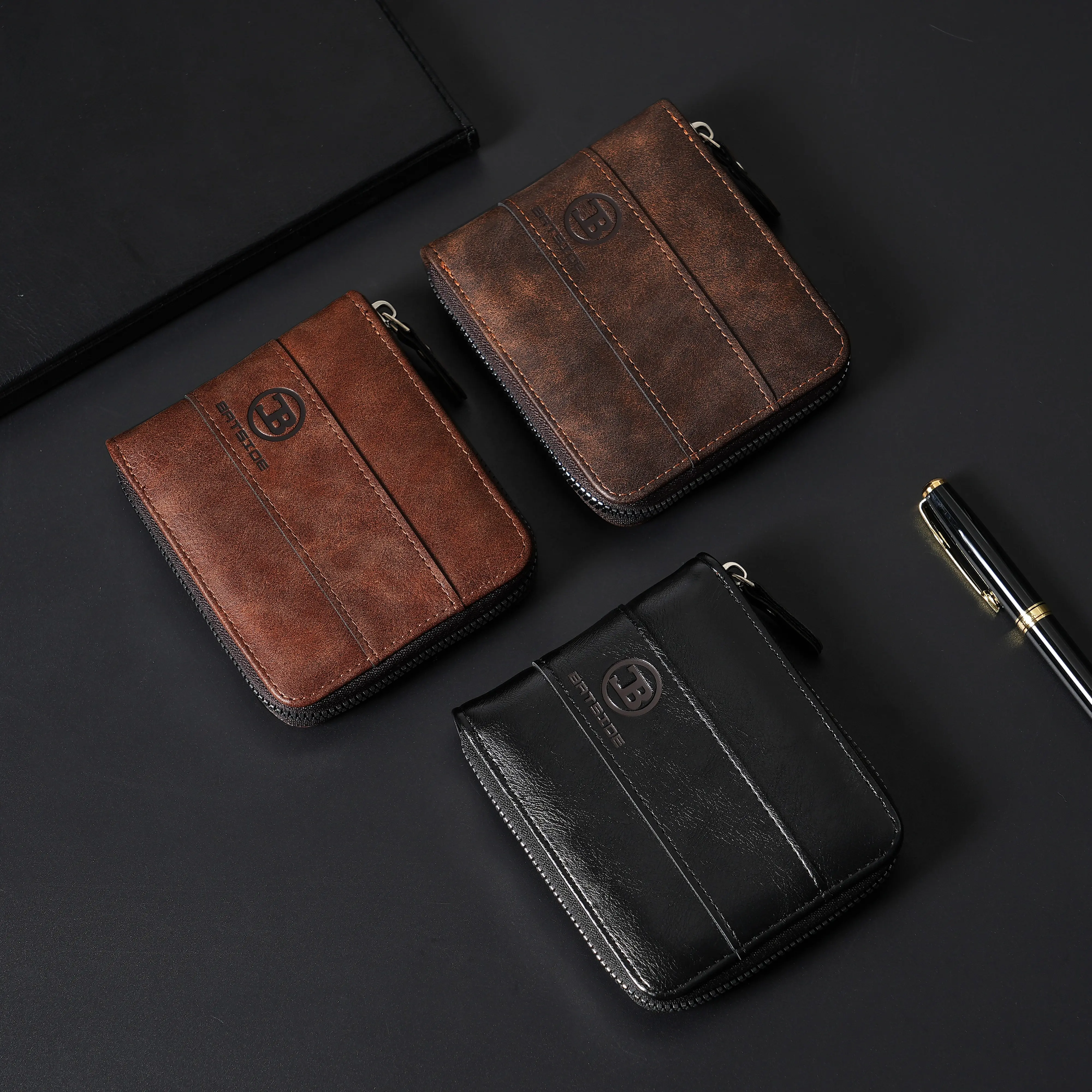 New Men's Zipper Card Holder Color Block Short Wallet PU Leather Large Capacity Card Holder Vintage Multifunctional Card Bag Coi