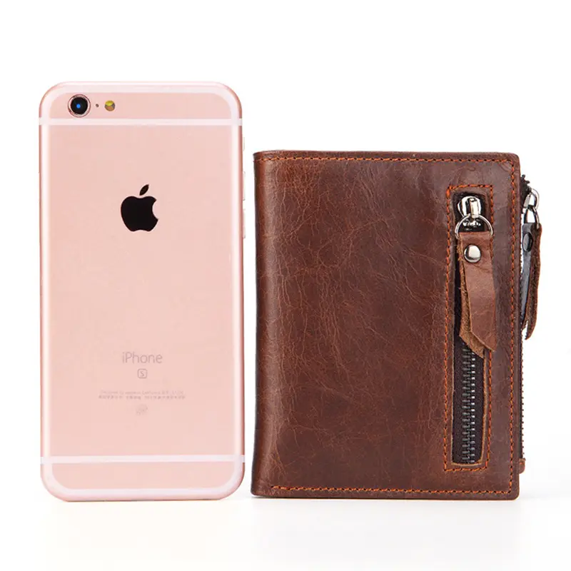 Fashion Genuine Leather Men's Short Wallet with Zipper Bag RFID Luxury Designer Wallet for Men High Quality Cardholder