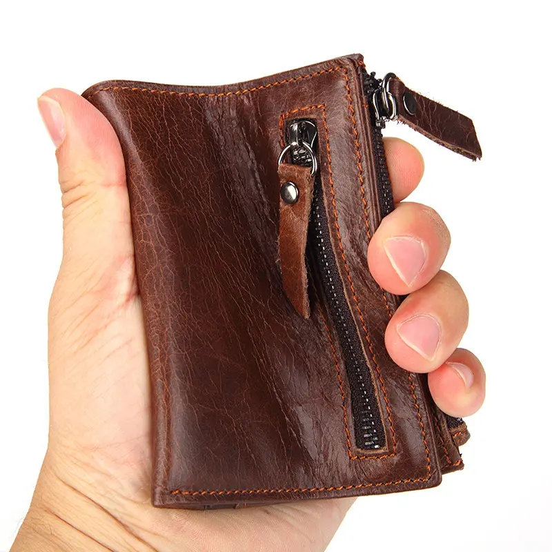 Fashion Genuine Leather Men's Short Wallet with Zipper Bag RFID Luxury Designer Wallet for Men High Quality Cardholder