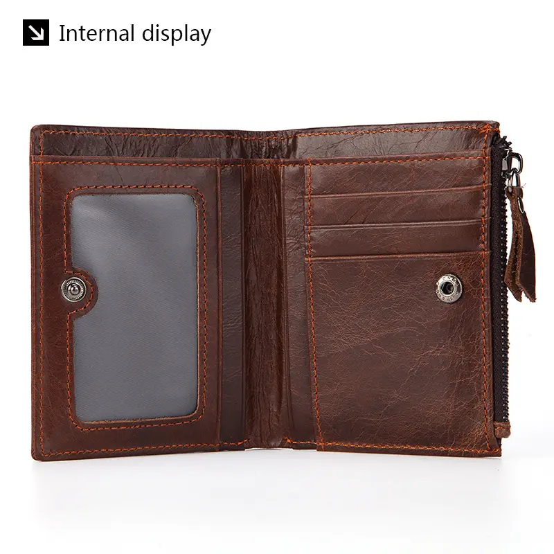 Fashion Genuine Leather Men's Short Wallet with Zipper Bag RFID Luxury Designer Wallet for Men High Quality Cardholder