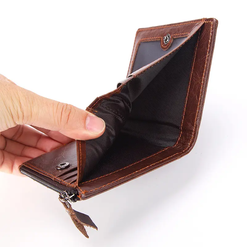 Fashion Genuine Leather Men's Short Wallet with Zipper Bag RFID Luxury Designer Wallet for Men High Quality Cardholder