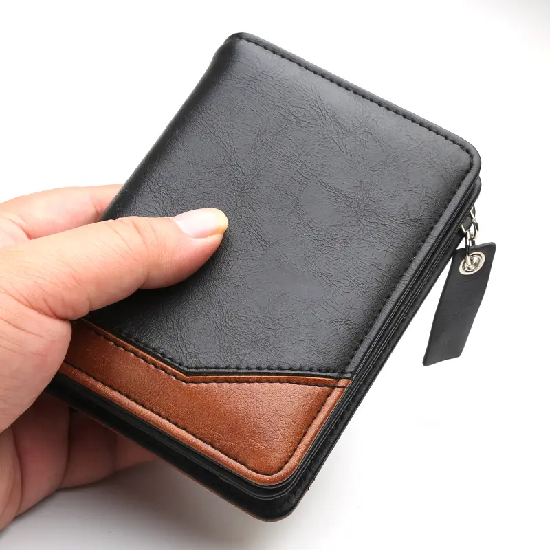 New Men Large Capacity Short Wallet With Zipper Coin Pocket Pu Leather Vintage Male Short Money Purse Card Holder