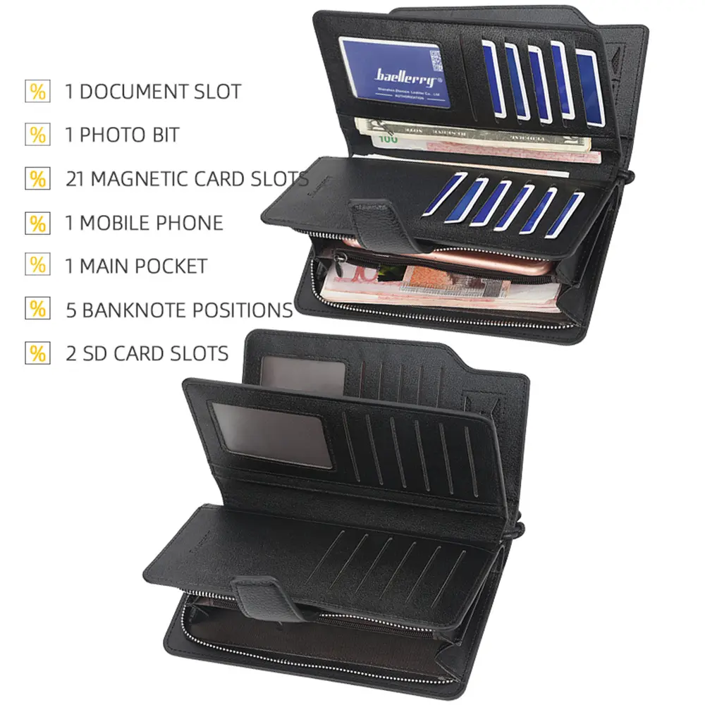 23 Card Holders Men Wallets Zipper Name Engraving Large Capacity High Quality Coin Pocket Male Purse Wallet For Men