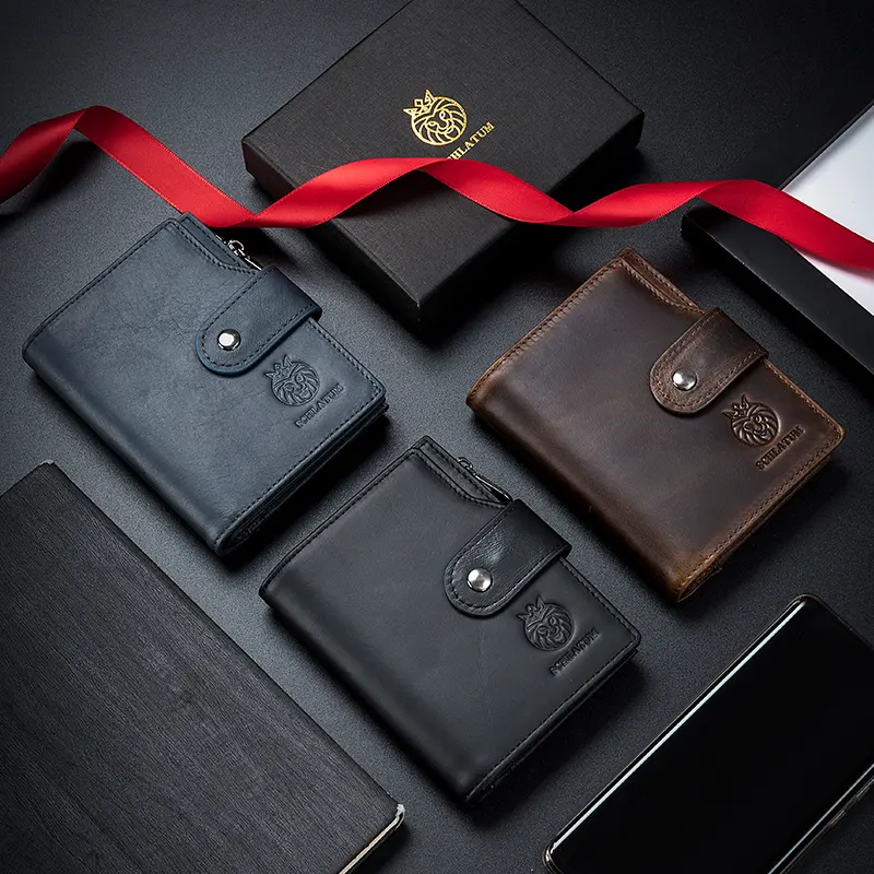 SCHLATUM Genuine Leather Men Business Wallet RFID Men Card Id Holder Coin Purse Travel Wallet  Anti-theft Swipe
