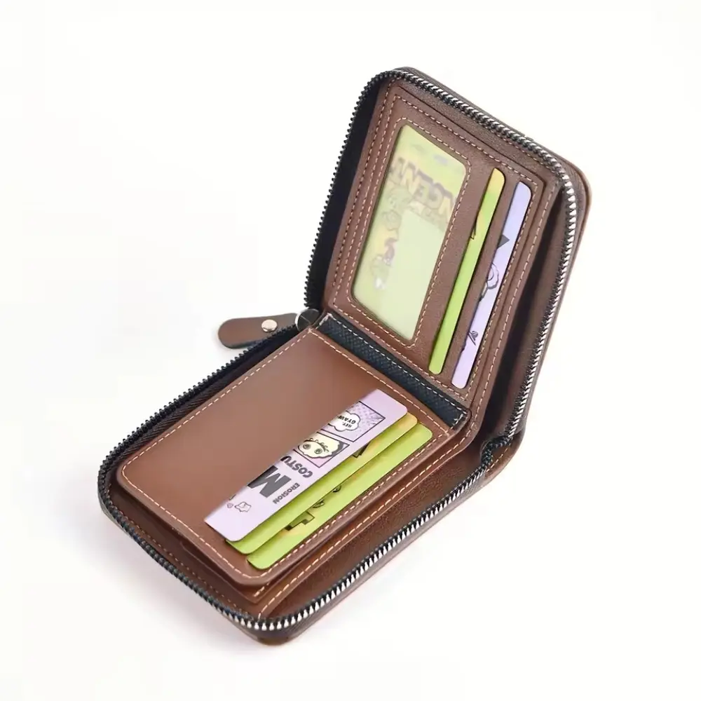 Men's Wallet Made of Leather Wax Oil Skin Purse for Men Coin Purse Short Male Card Holder Wallets Zipper Around Money Coin Purse