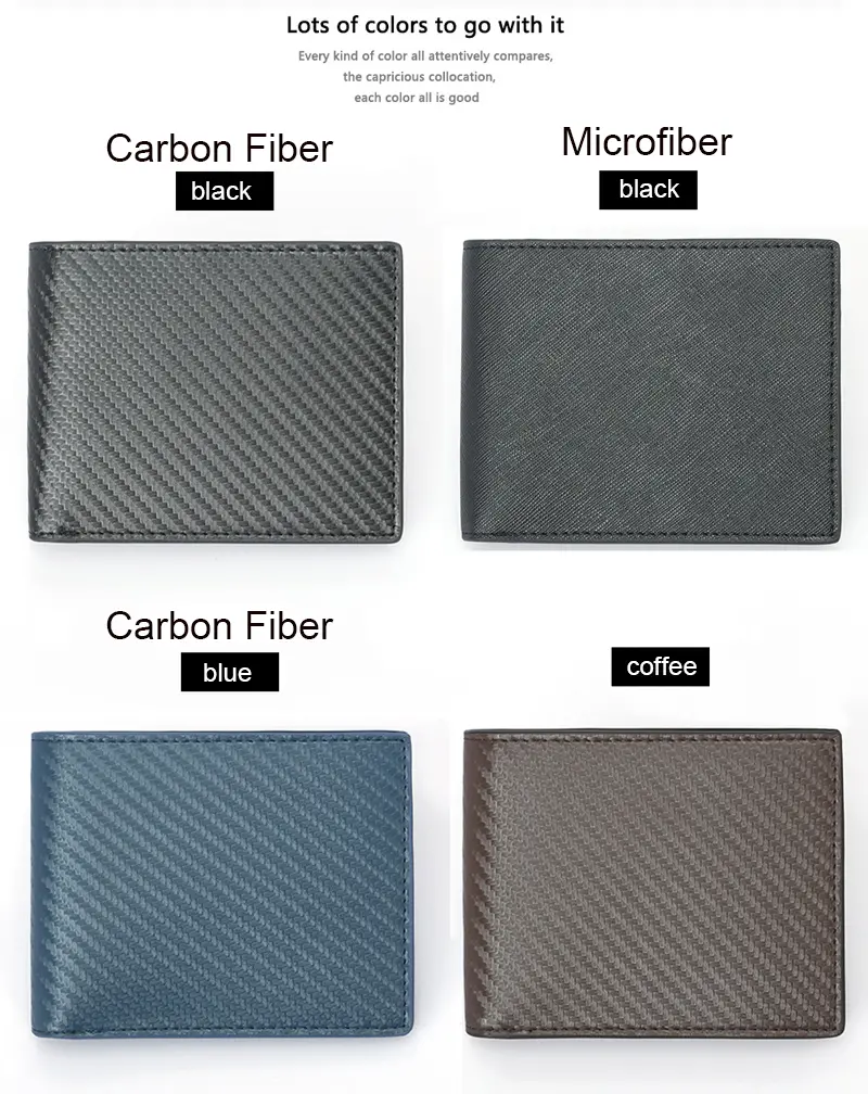 YUECIMIE Carbon Fiber Slim RFID Wallets Thin Black Leather Credit Card Holder Business Card Holder For Men Simple Purse
