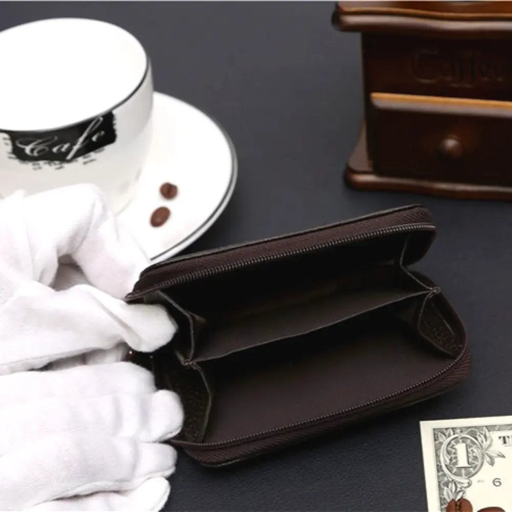 Genuine Leather Multi-card Slot Zipper Card Holder Wallet High-capacity MIni Wallets Solid Color Premium Texture