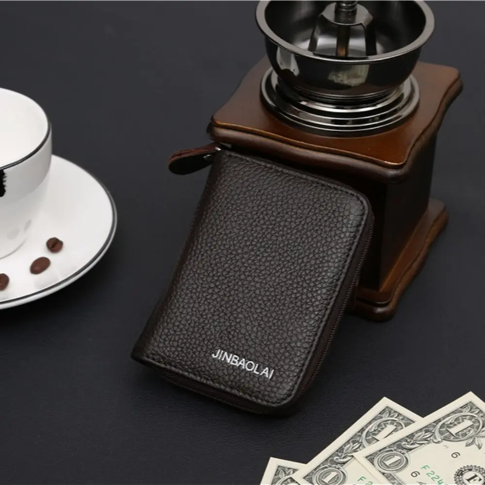 Genuine Leather Multi-card Slot Zipper Card Holder Wallet High-capacity MIni Wallets Solid Color Premium Texture