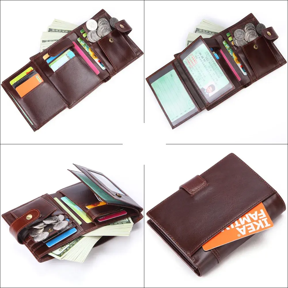 Man Wallets Bag Purse Fold Anti Theft RFID Business Card Holder Pocket ID Bag Vertical Vintage Genuine Leather Wallet Men