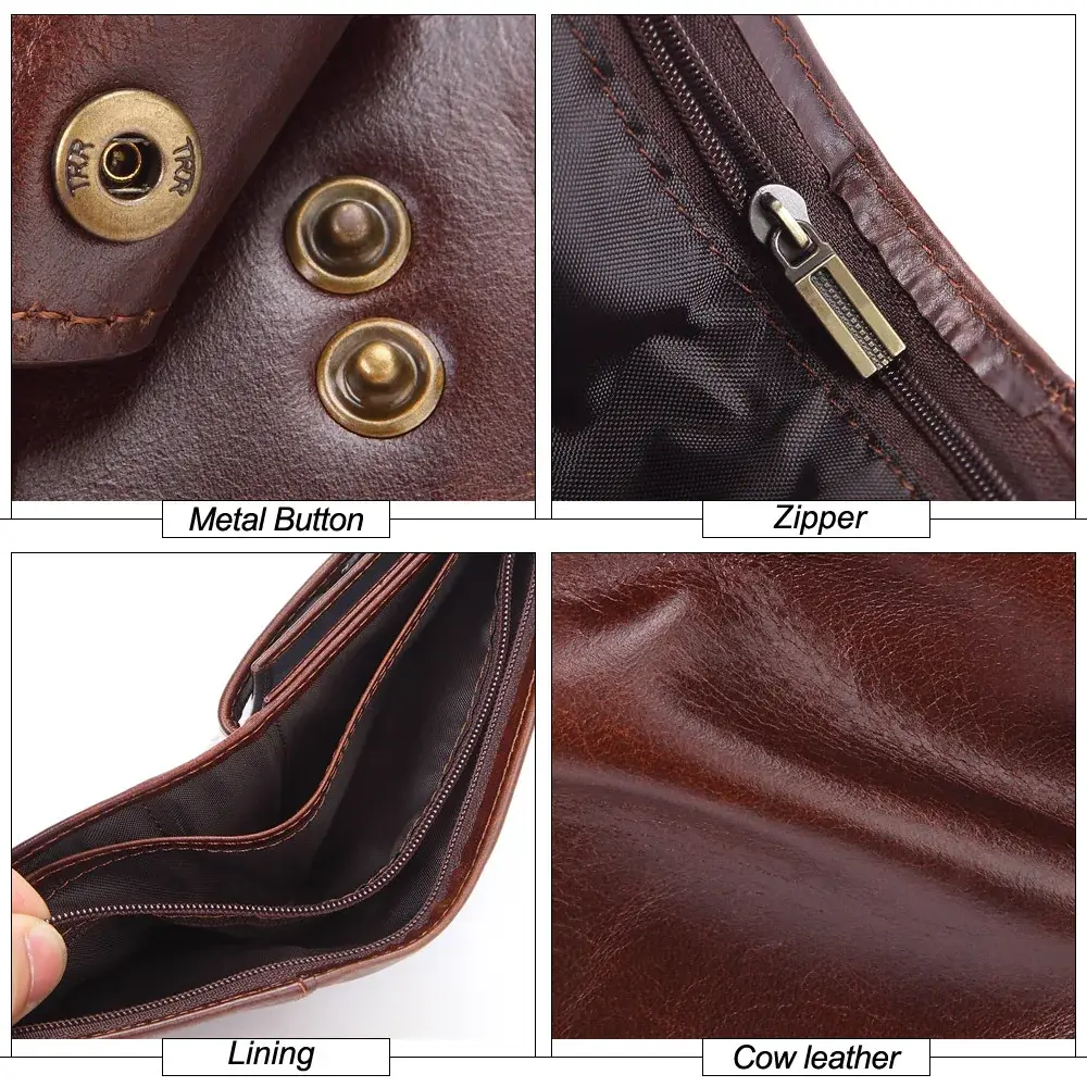 Man Wallets Bag Purse Fold Anti Theft RFID Business Card Holder Pocket ID Bag Vertical Vintage Genuine Leather Wallet Men