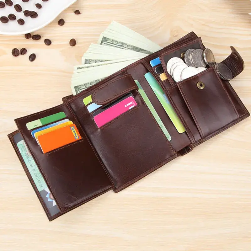 Man Wallets Bag Purse Fold Anti Theft RFID Business Card Holder Pocket ID Bag Vertical Vintage Genuine Leather Wallet Men