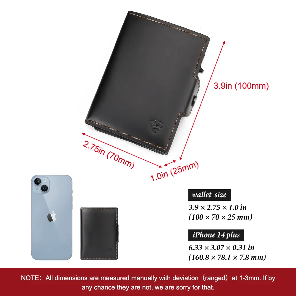 100% Genuine Leather Men's Wallet Fashion Travel Purse RFID Blocking Credit Card Holder Automatic Card Case with Apple AirTag
